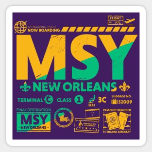 Vintage New Orleans MSY Airport Code Travel Day Retro Travel Tag Sticker